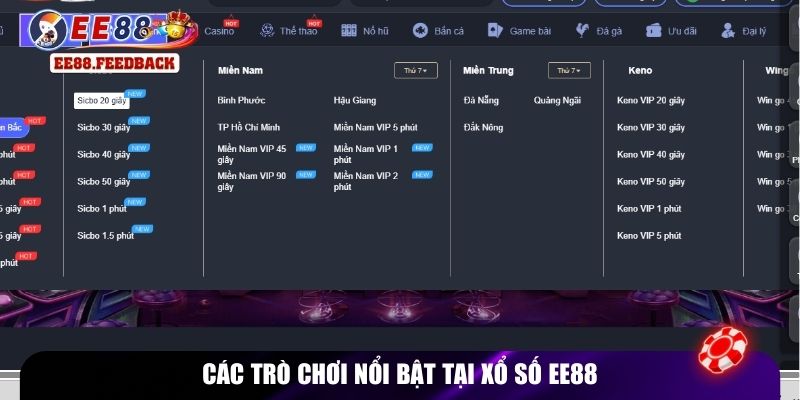 Các trò chơi nổi bật tại xổ số EE88